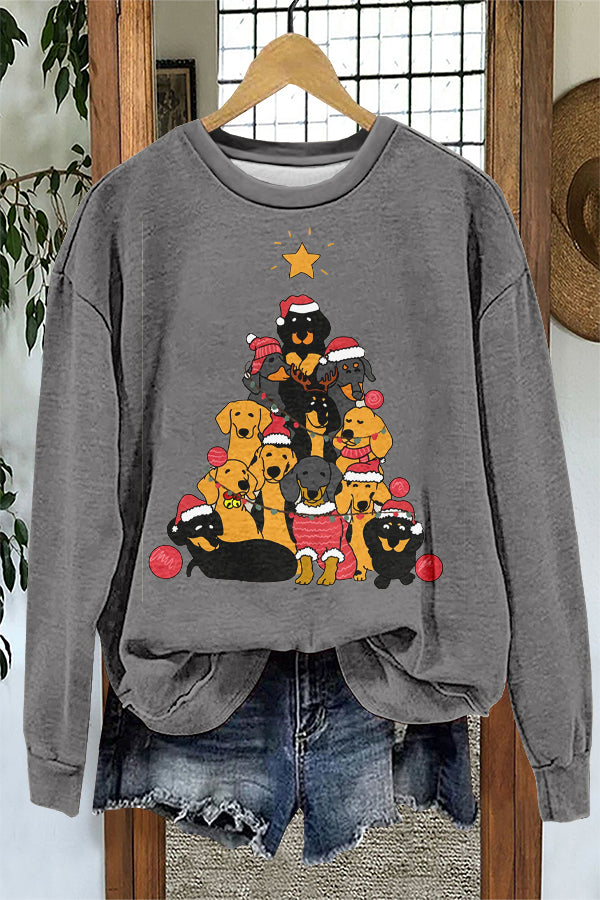 Cute Christmas Tree Dog Print Sweatshirt