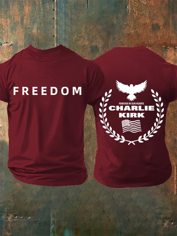 Men's Freedom American Flag Print Casuasl T-shirt