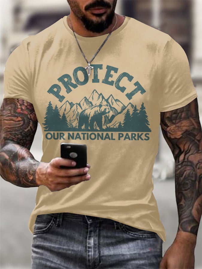 Men's Protect Our National Parks Printed Round Neck T-Shirt