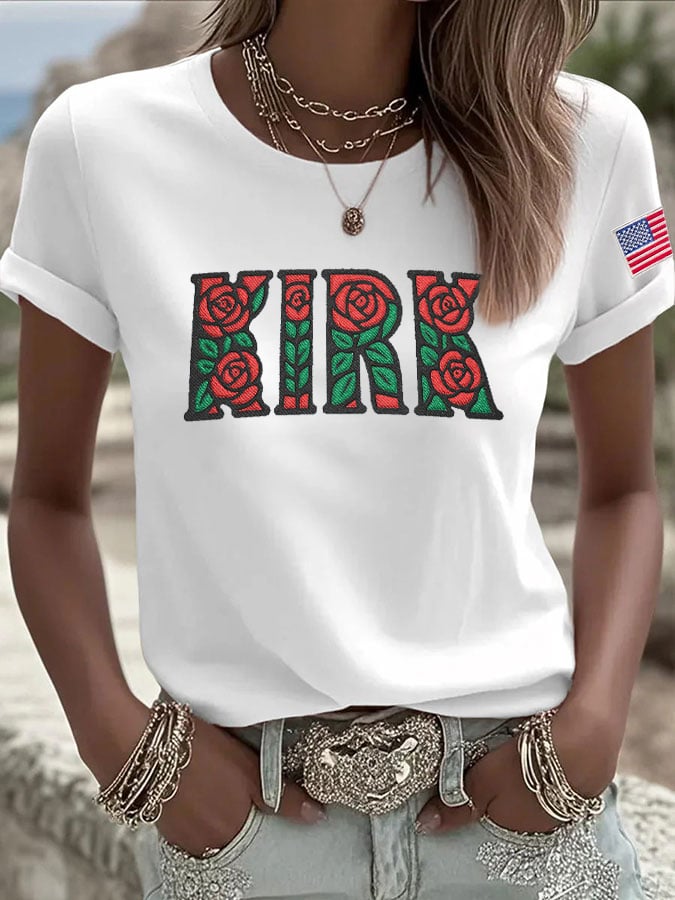 Women's Retro Rose Print T-Shirt