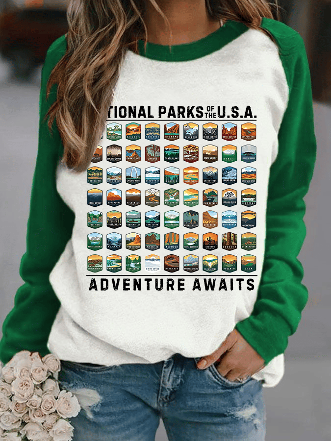Women's National Parks Of The USA Printed Crew Neck Sweatshirt
