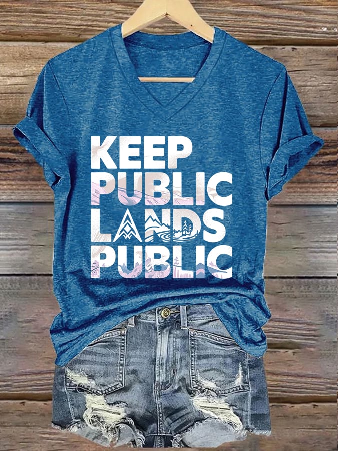 Women's Keep Public Lands Public National Parks Printed V-Neck T-Shirt