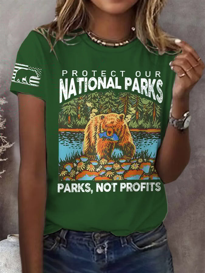 Women's Support National Parks Print Round Neck T-Shirt