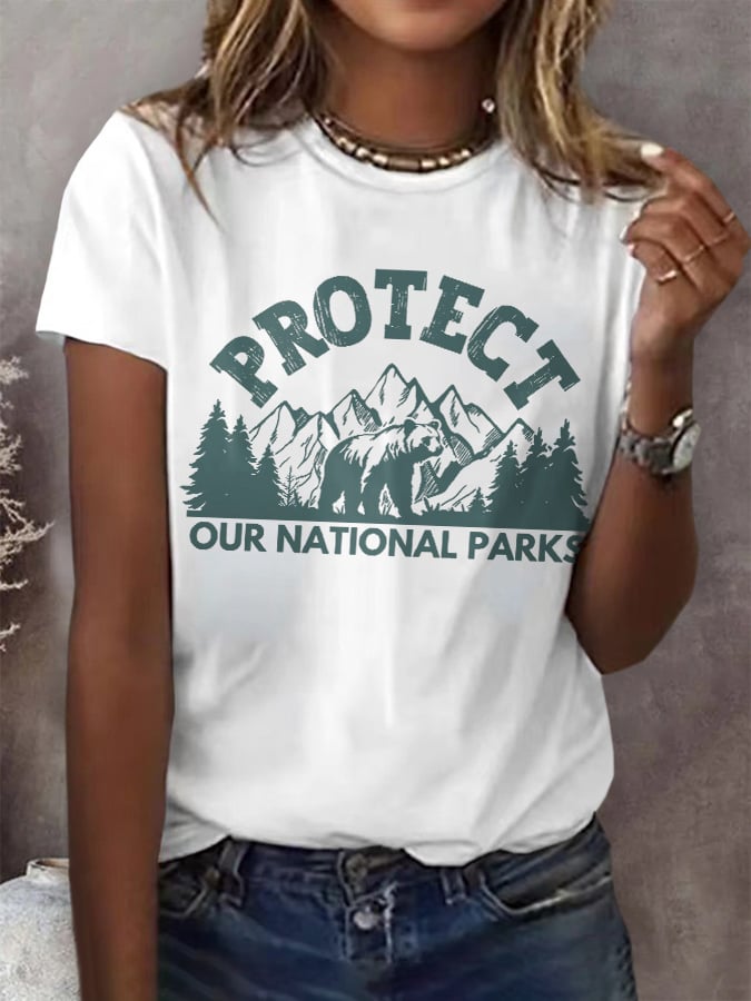 Women's Protect Our National Parks Print Round Neck T-Shirt