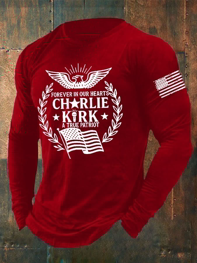 Men's Retro Forever In Our Hearts A True Patriot Print T-Shirt