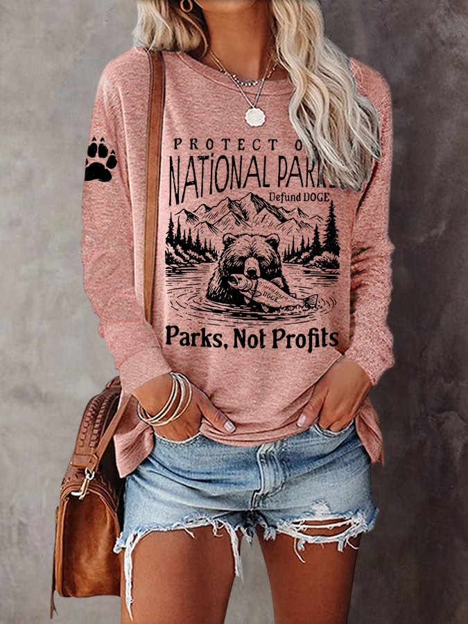 Women's Protect Our National Parks Print Casual T-Shirt