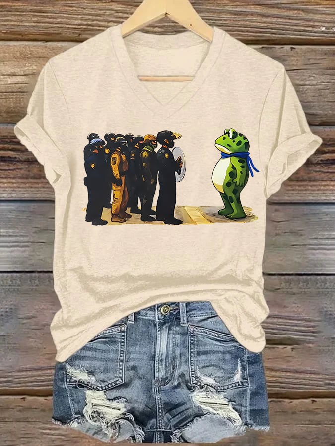 V-neck Women's Portland Frog print T-Shirt