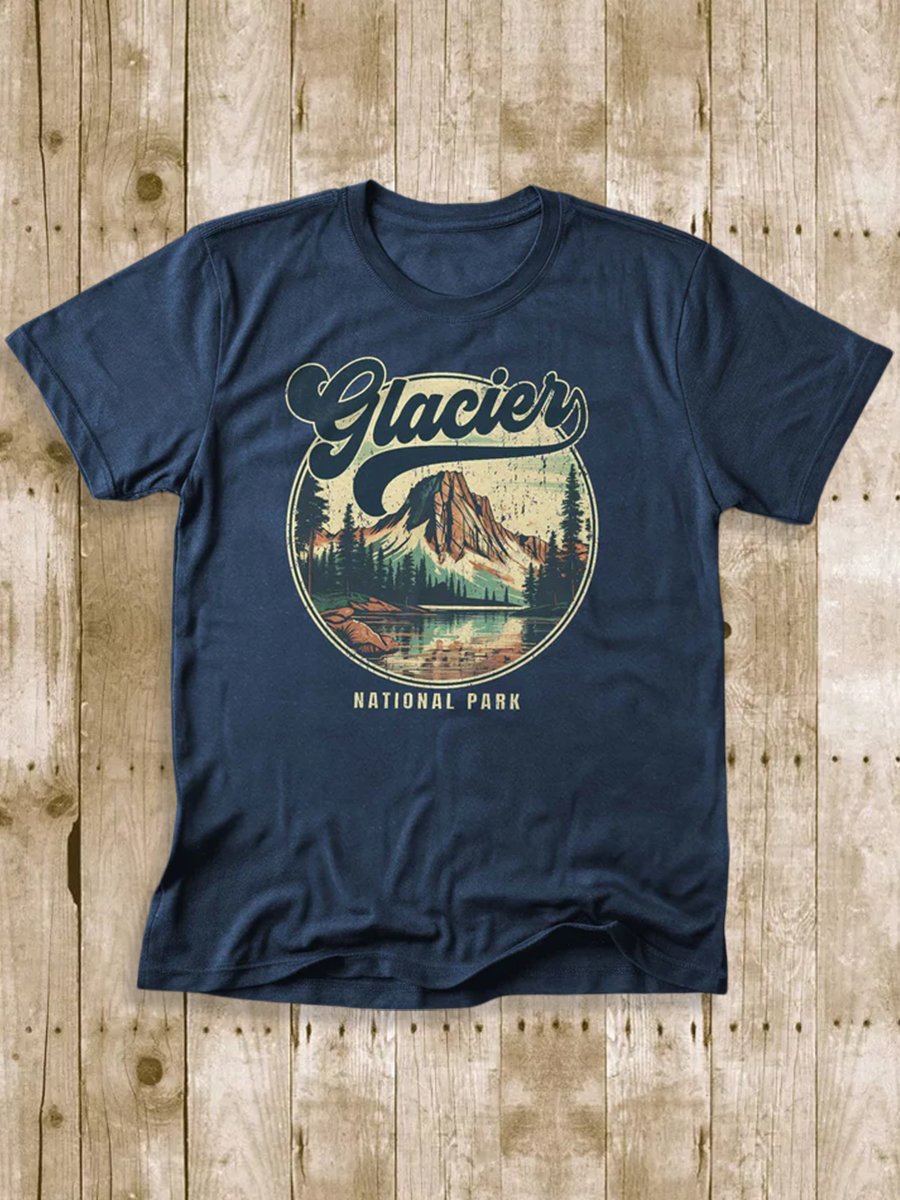 Men's 100% Cotton Glacier National Park Crew Neck Short Sleeve T-Shirt