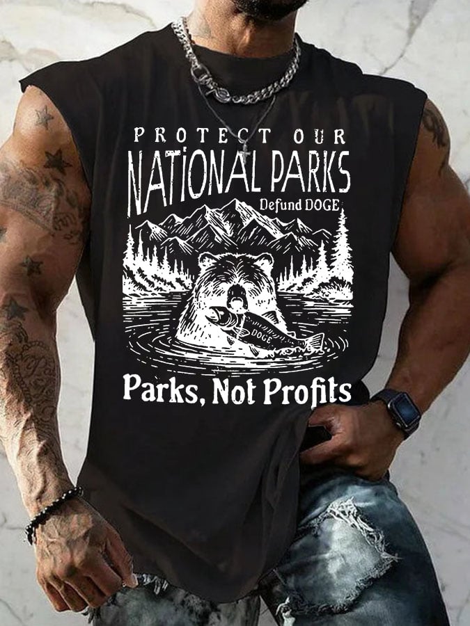 Men's Protect Our National Parks Print Round Neck Tank Top