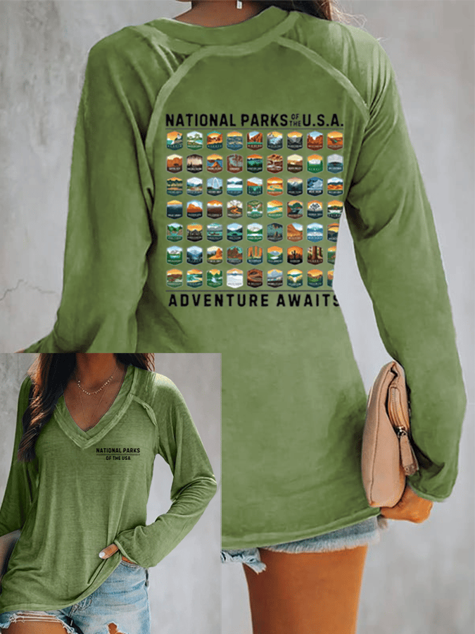 Women's National Parks Of The USA Print V-Neck T-Shirt