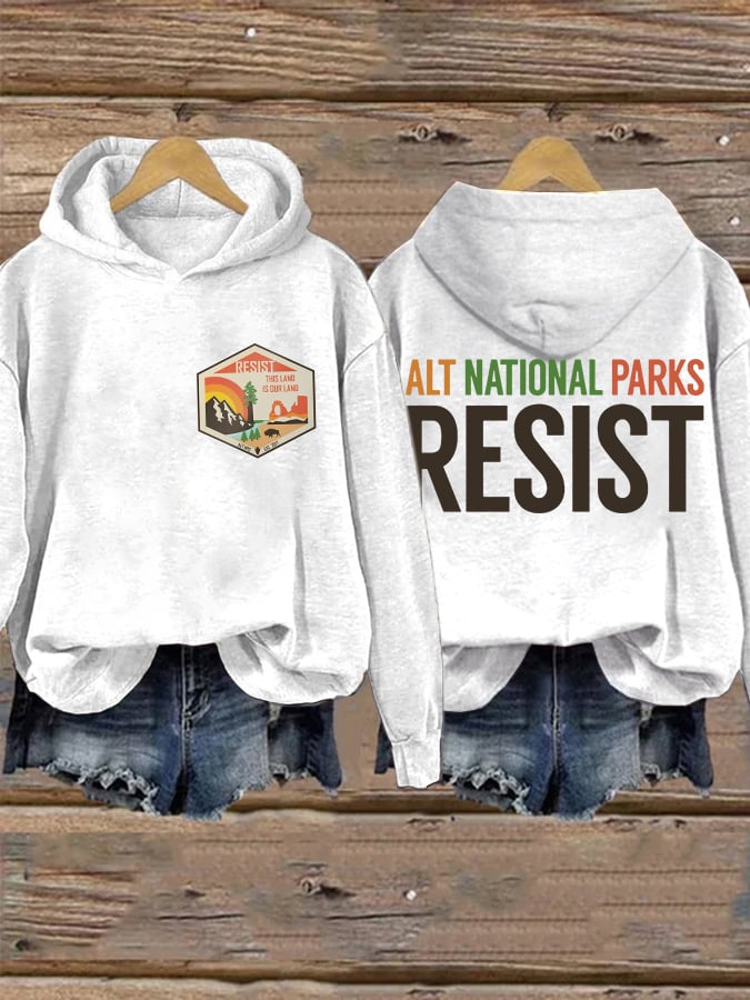 Retro ALT National Parks Resist This Land Is Our Land Print Hoodie
