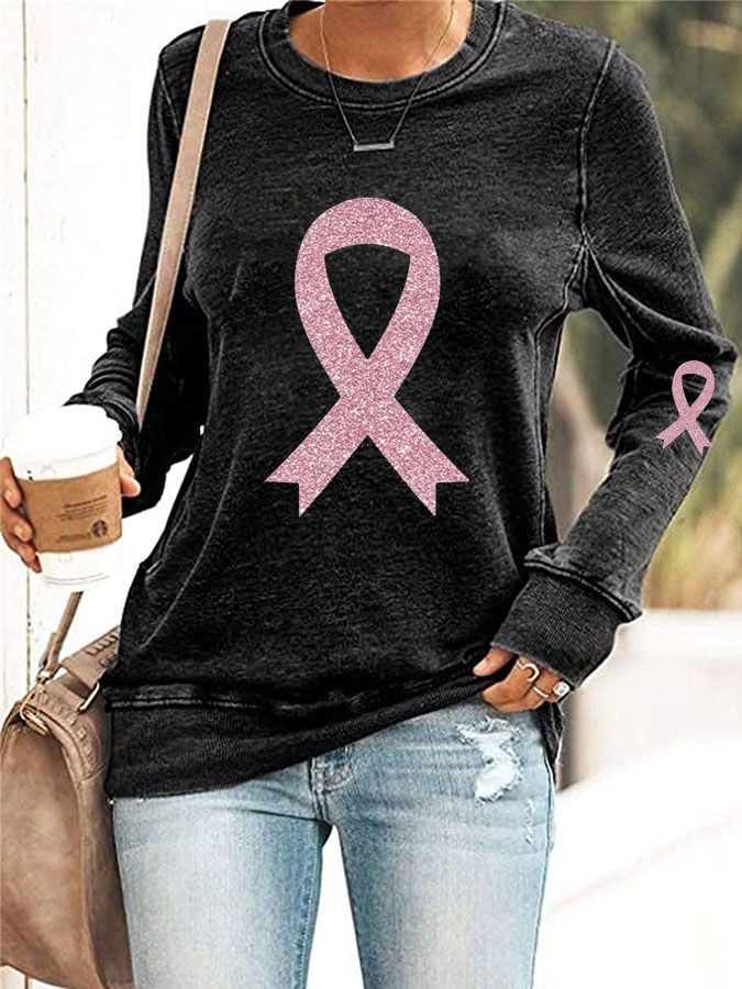 Women's Breast Cancer Awareness Print Casual Sweatshirt