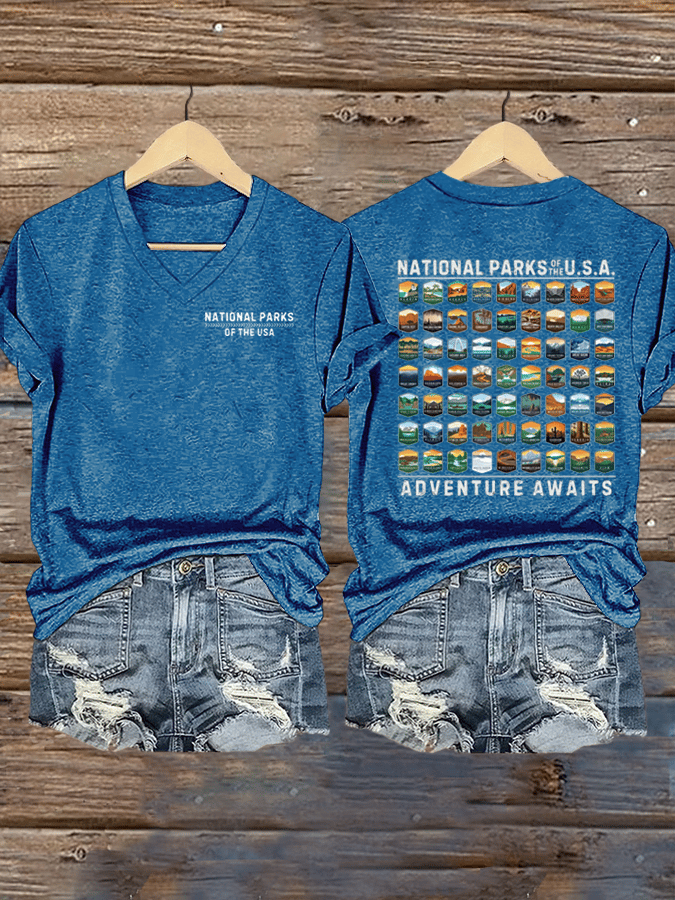 Women's National Parks Of The USA Print V-Neck T-Shirt
