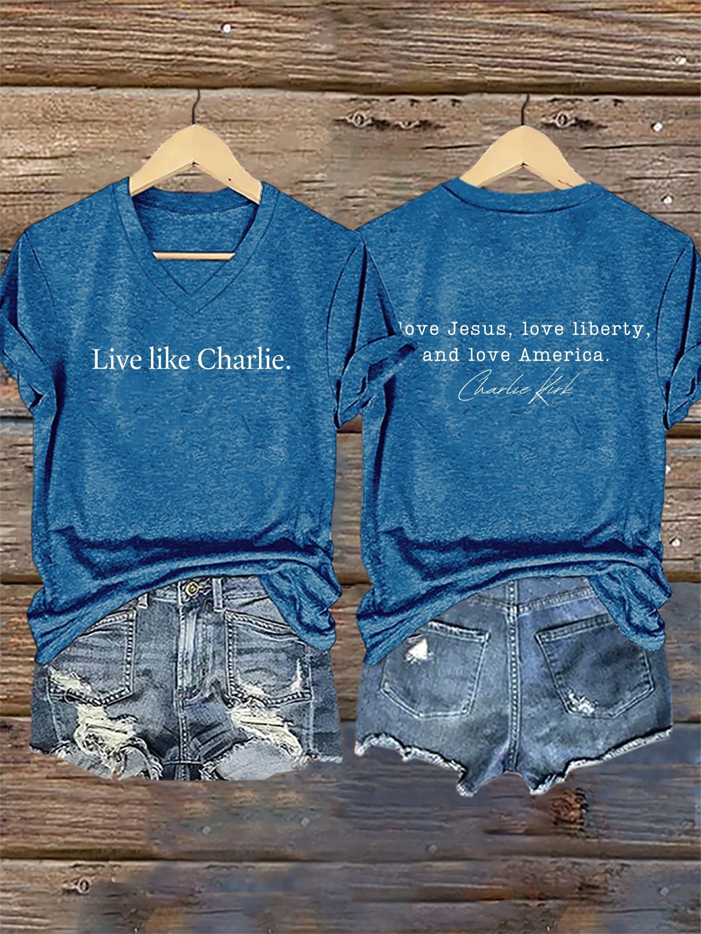 V-Neck Retro Live Like I Love Jesus, Love Liberty, And Love America Print T-Shirt