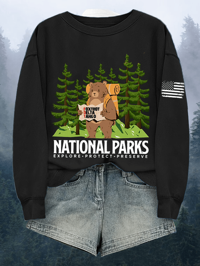 Women's National Parks Explore Protect Preserve Print Crewneck Sweatshirt