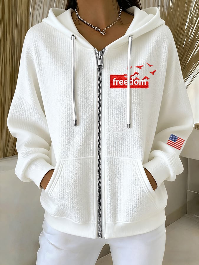 Women's Casual Liberty Flag Sweatshirt Jacket