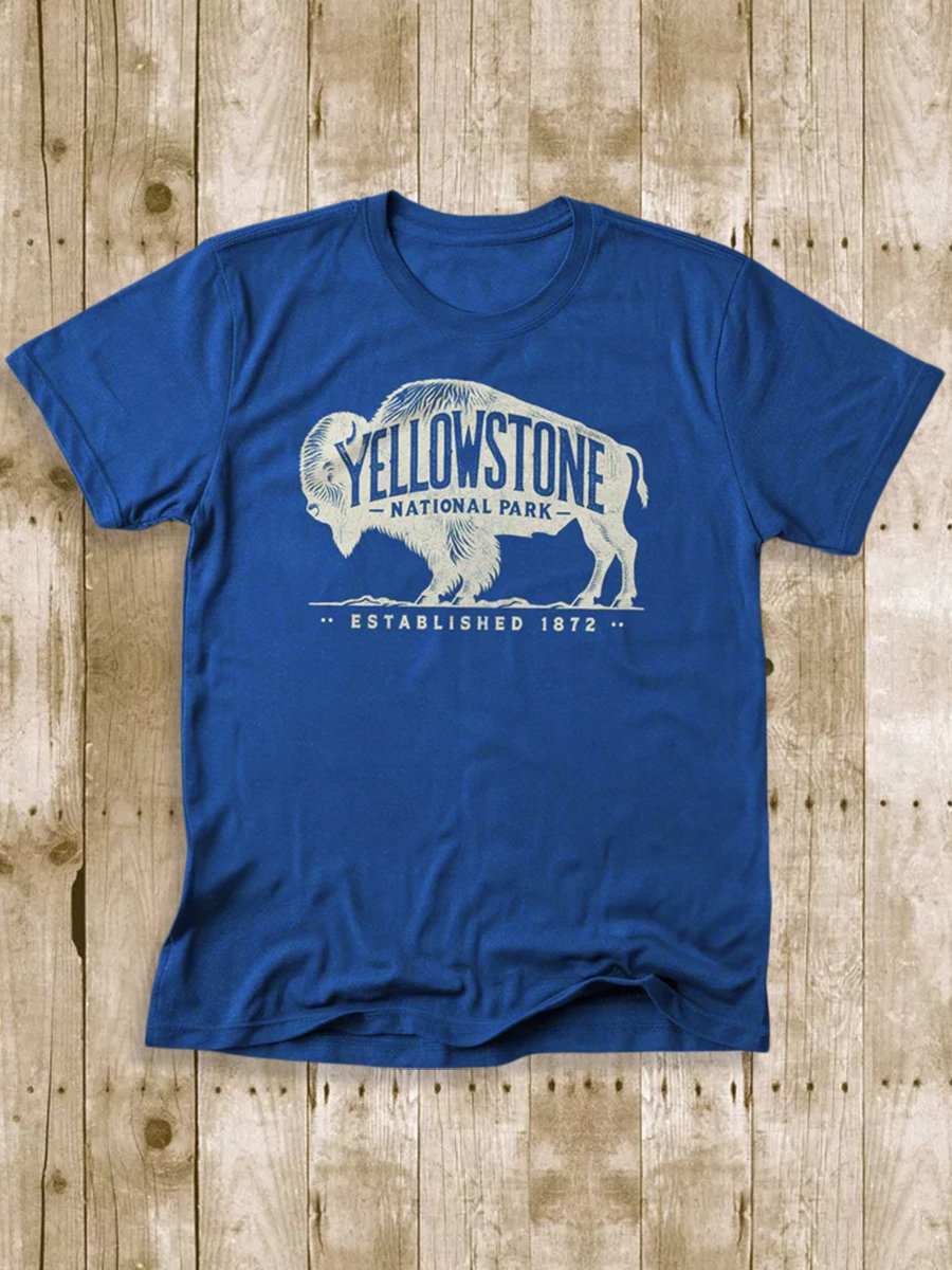 Men's 100% Cotton Yellowstone National Park Crew Neck Short Sleeve T-Shirt