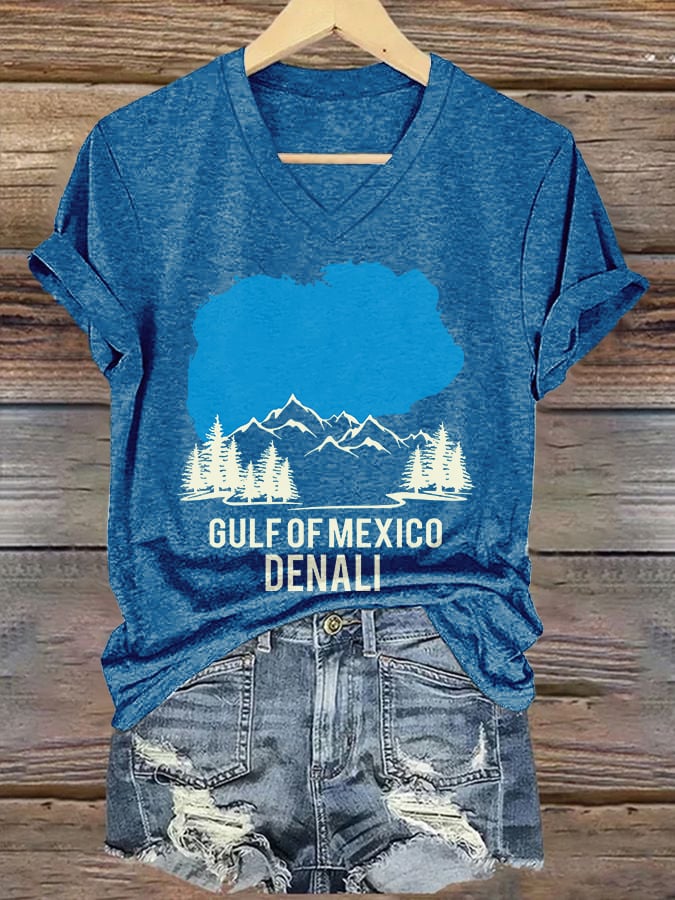 V-neck Retro From Denali To Gulf Of Mexico Print T-Shirt