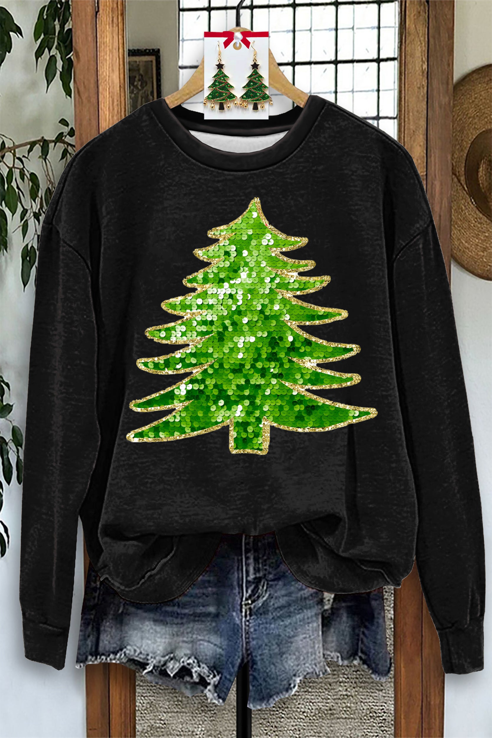 Shiny Sequined Christmas Tree Sweatshirt