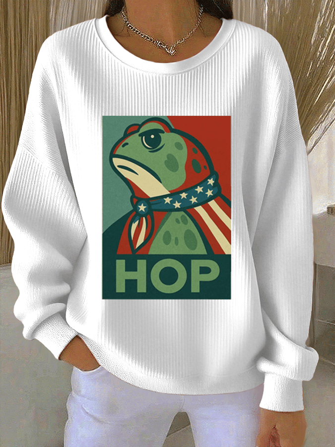 Women's FDT Print Knit Crew Neck Long Sleeve Top