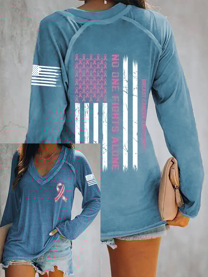 Women's Breast Cancer Awareness Print Casual Long Sleeve T-Shirt