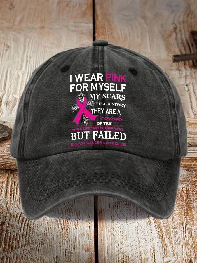 Retro Breast Cancer Awareness I Wear Pink For Myself Print Baseball Cap