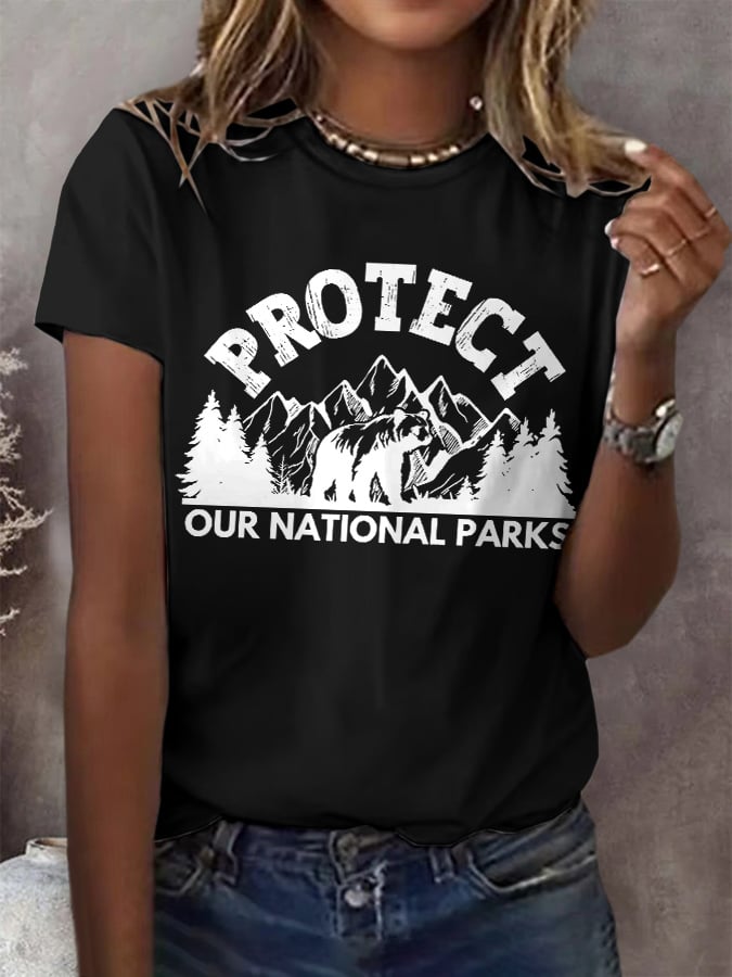Women's Protect Our National Parks Print Round Neck T-Shirt