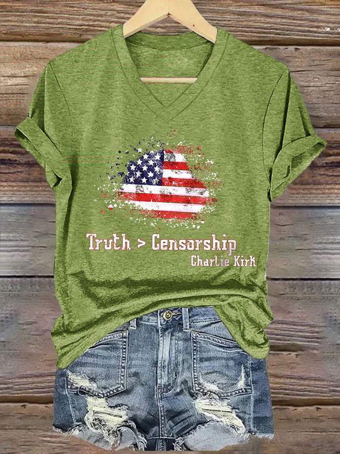 V-Neck Retro Truth > Censorship Print T-Shirt