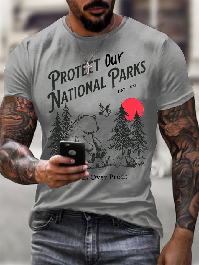 Men's Protect Our National Parks Printed Round Neck T-Shirt