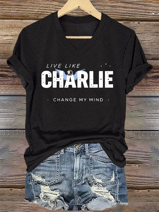 V-Neck Retro Live Like Change My Mind Print T-Shirt