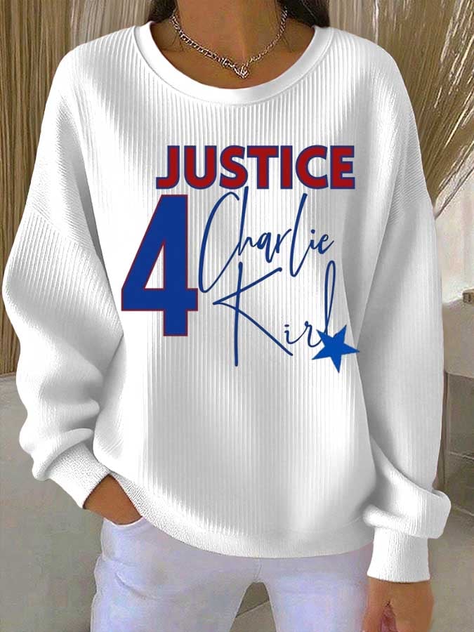 Women's Commemorative Print Knitted Crew Neck Long Sleeve Top