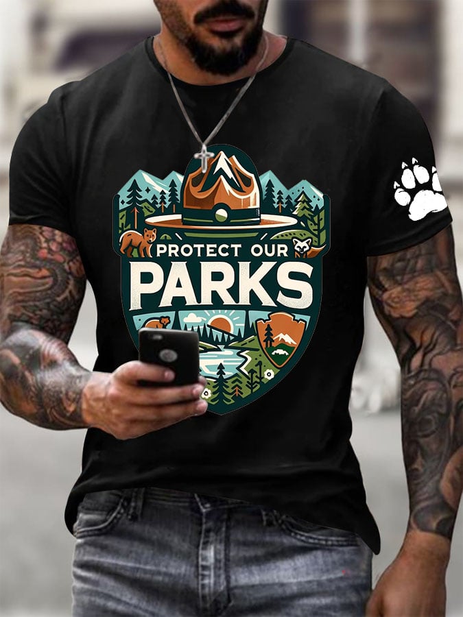 Men's Protect Our National Parks Printed Round Neck T-Shirt