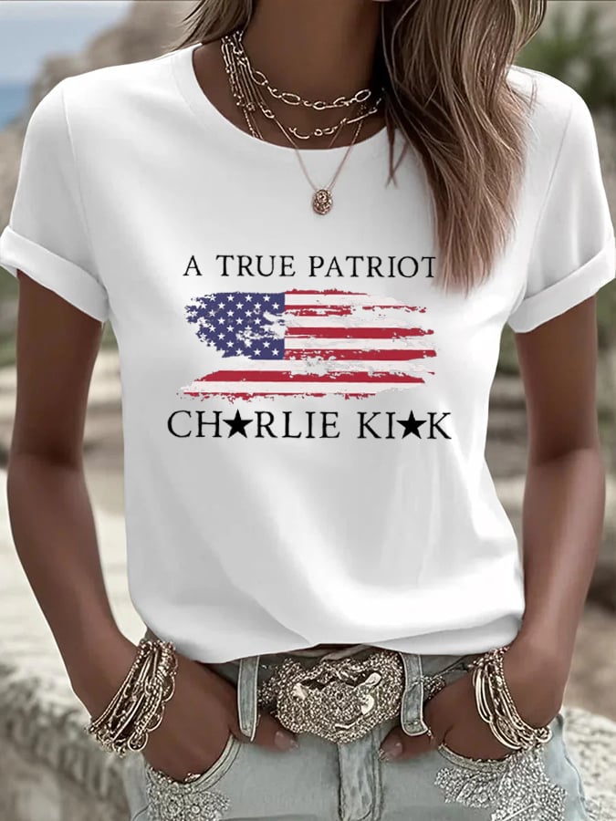 Women's Freedom American Flag Print Casual T-shirt