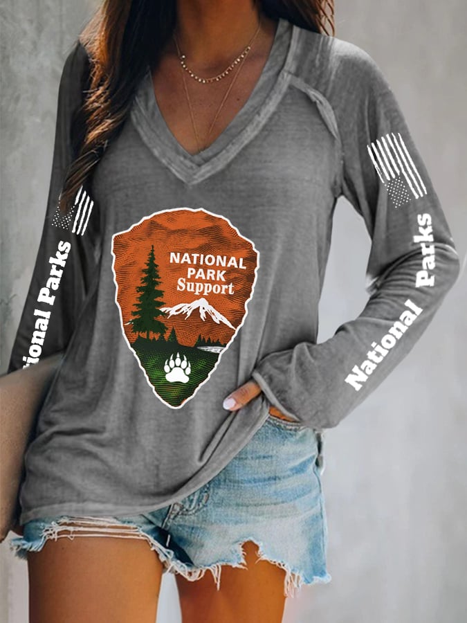V-neck Retro Women's Protect Our National Parks Faith Print T-Shirt
