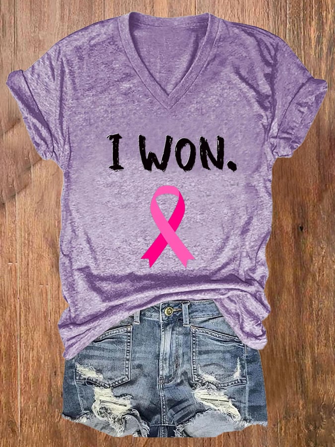 Women's Breast Cancer Survivor Printed Casual T-Shirt