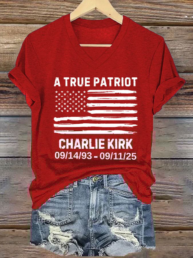 Women's A True Patriot Print V Neck T-shirt