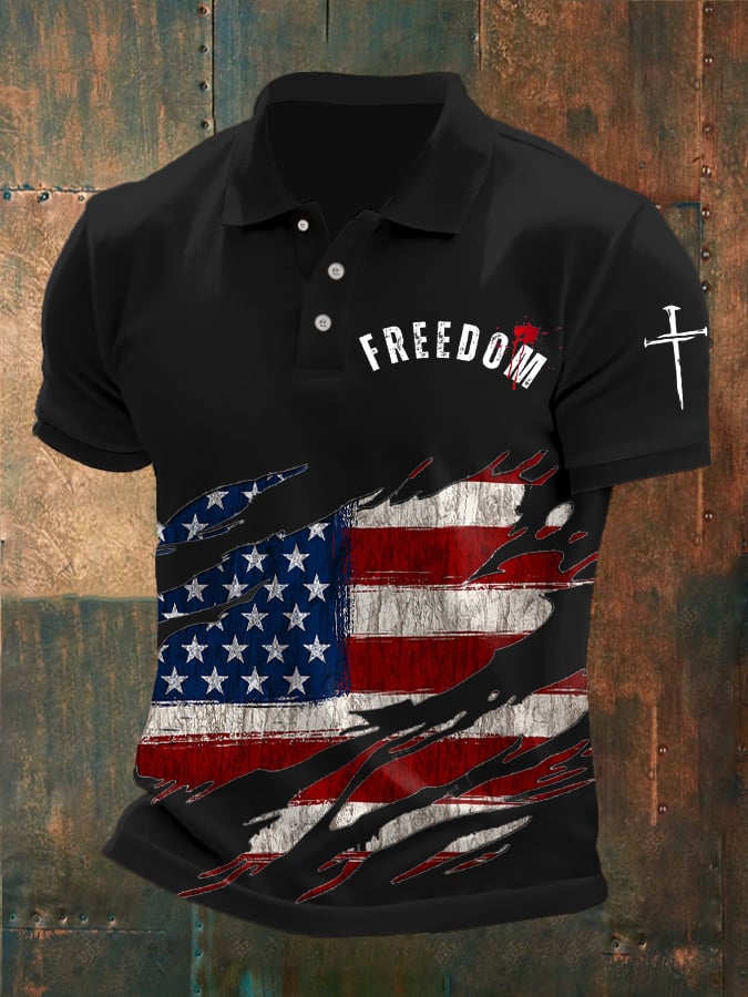Men's Freedom American Flag Casual Printed Polo Shirt