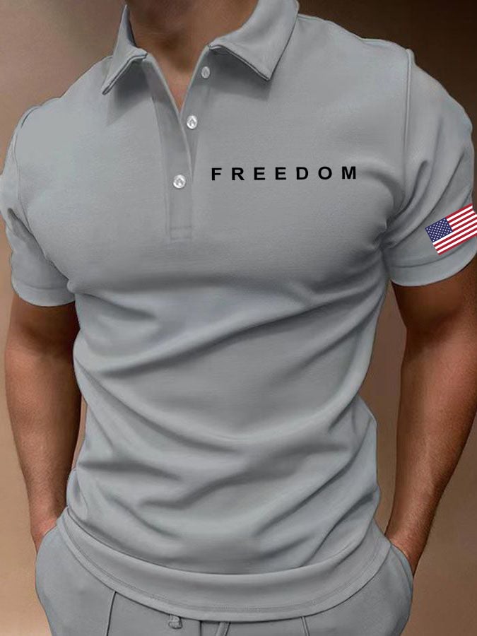 Men's Freedom American Flag Print Polo Shirt