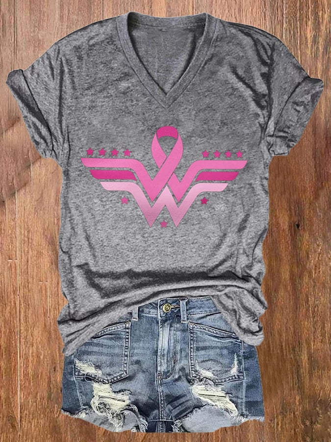 Women's Cancer Survivor Printed V-Neck T-Shirt