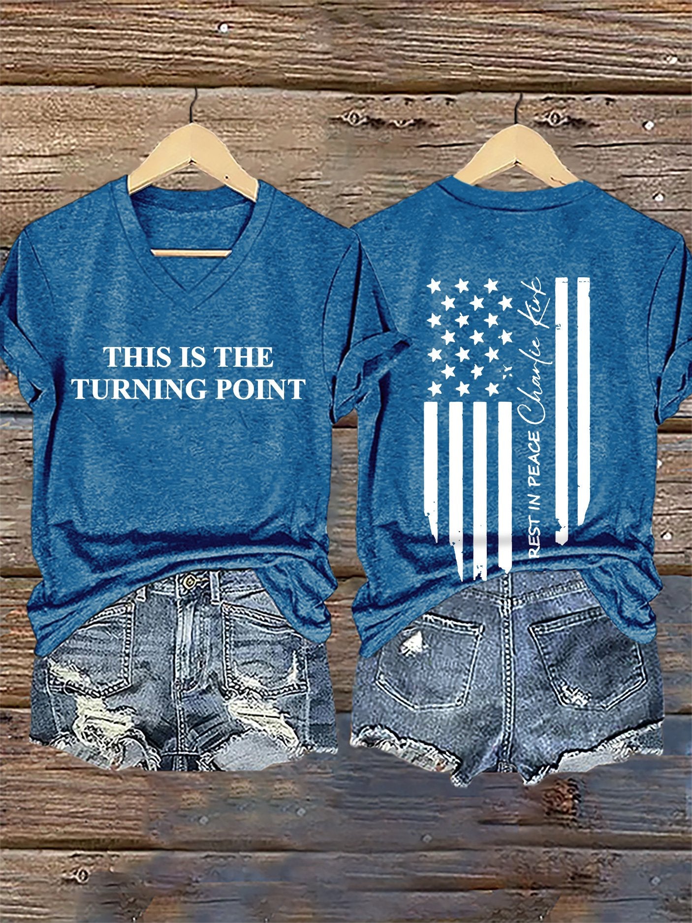 V-Neck Retro This Is The Turning Point Print T-Shirt