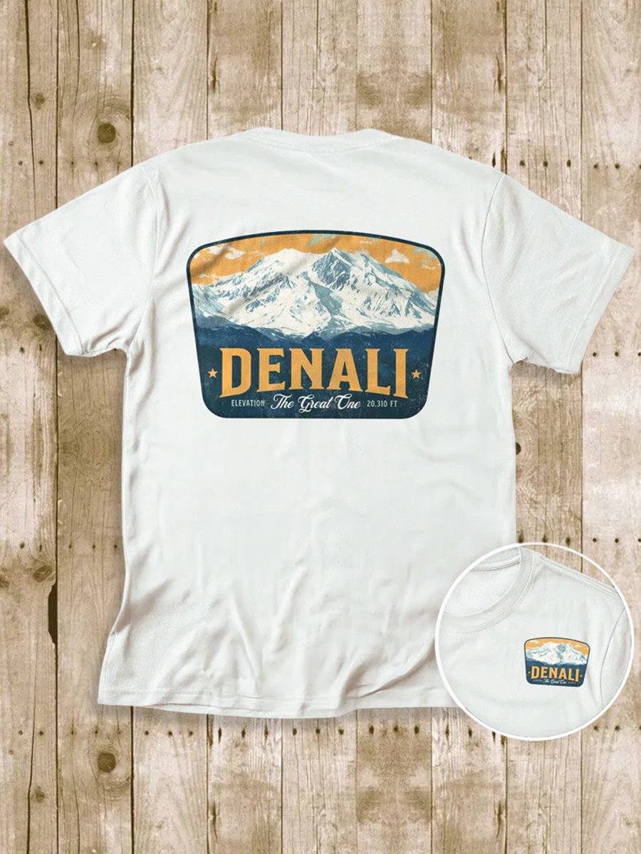 Men's 100% Cotton Denali National Park Crew Neck Short Sleeve T-Shirt