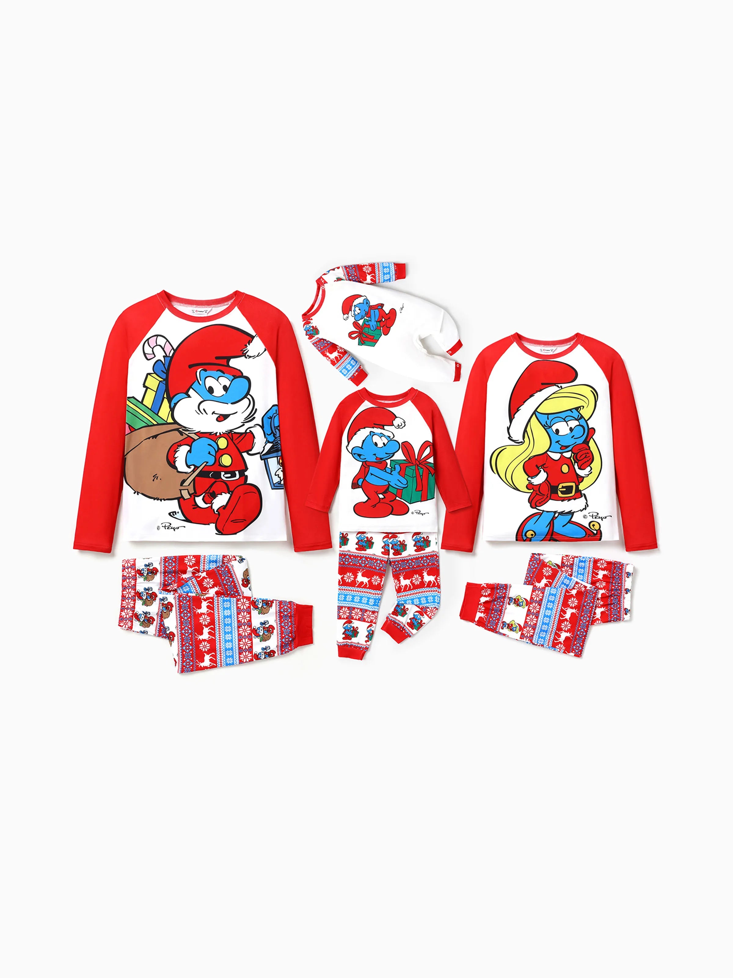 The Smurfs Christmas Family Matching Color-block Pajamas Sets with Christmas Socks