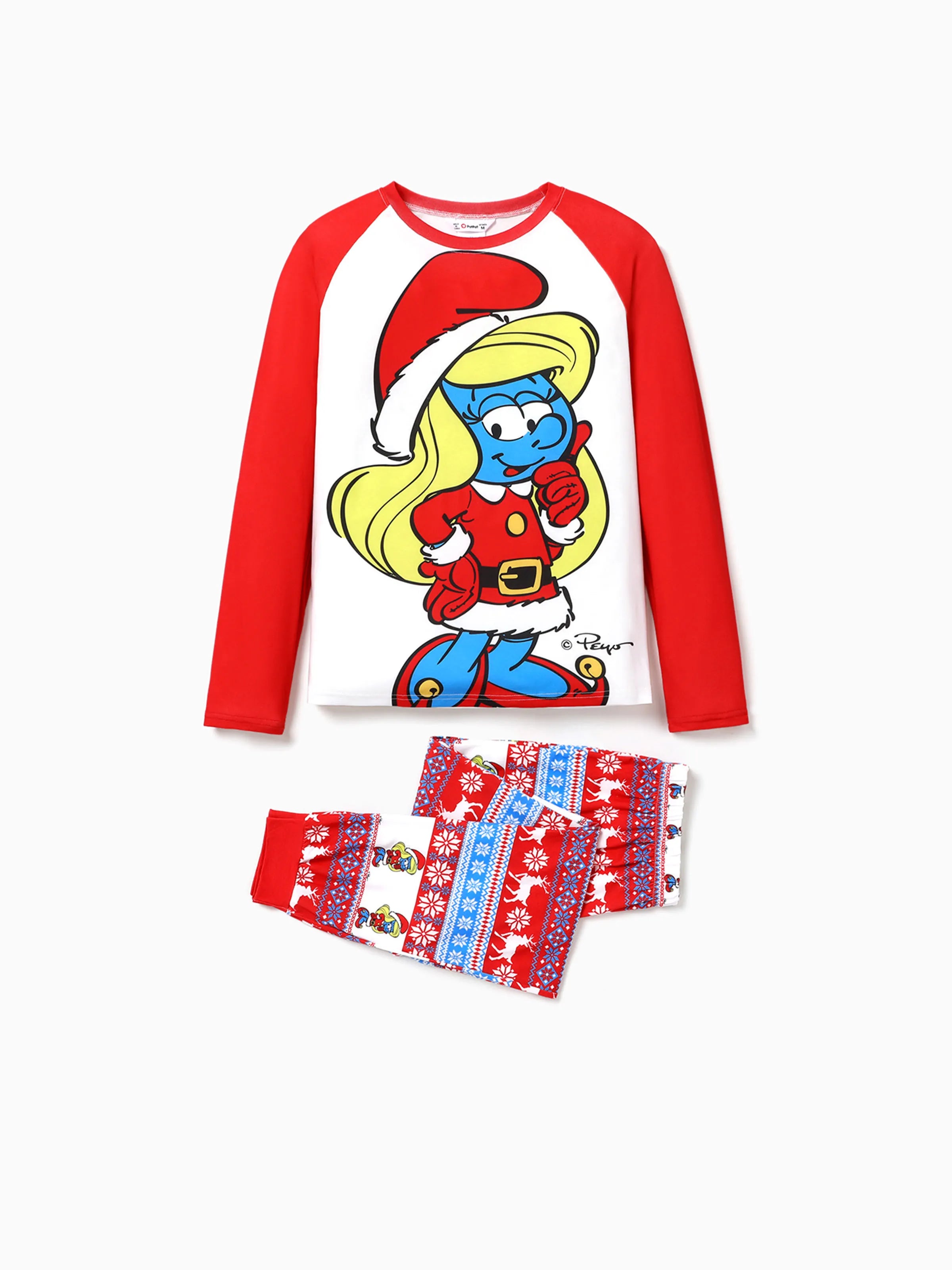 The Smurfs Christmas Family Matching Color-block Pajamas Sets with Christmas Socks