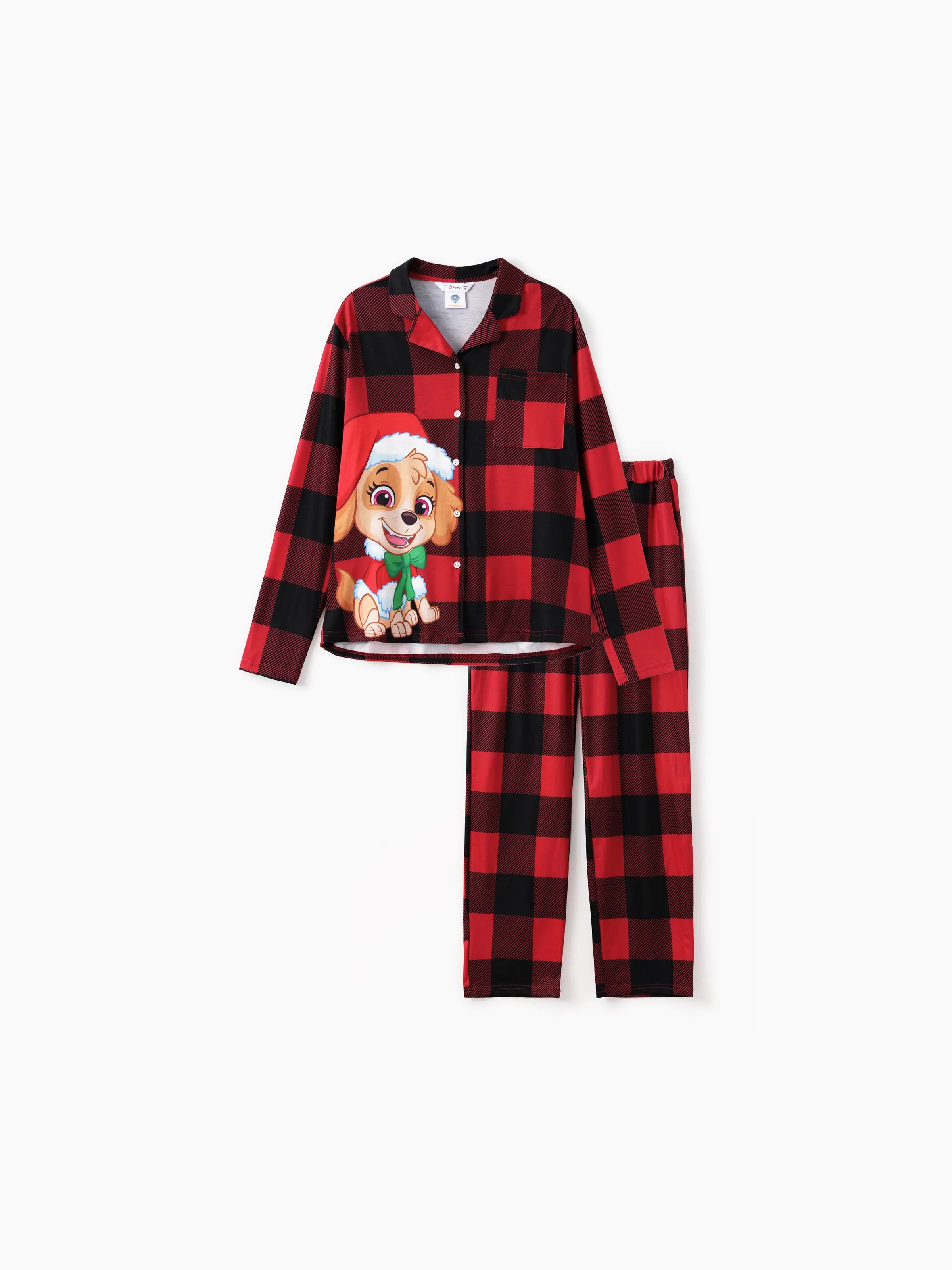 PAW Patrol Christmas Family Matching Plaid Red with Chase Marshall Skye Rubble Print Pajamas Sets with Christmas Socks