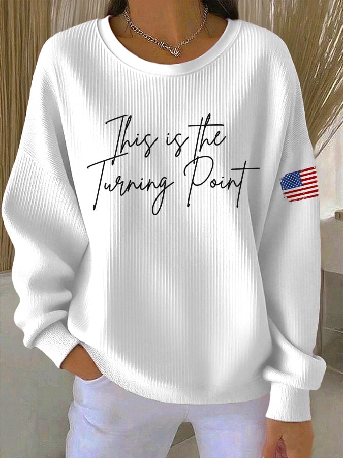 Retro This Is The Turning Print Round Neck Sweatshirt