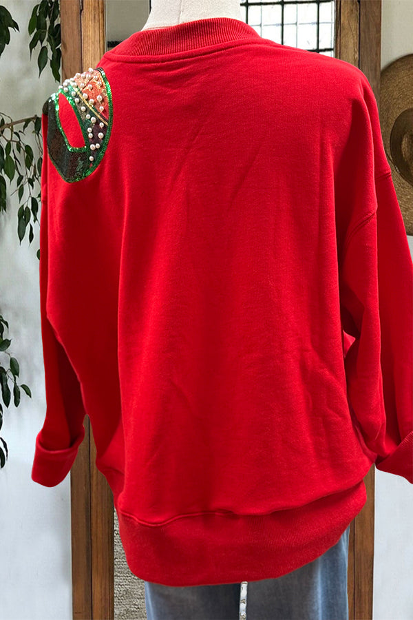 Vintage Christmas Bow Print Sweatshirt