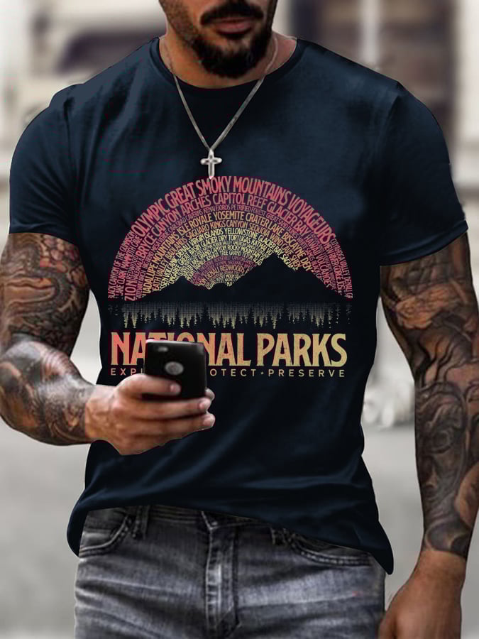 Men's Hotspots 63 National Parks Explore, Protect, And Preserve Printed T-Shirts