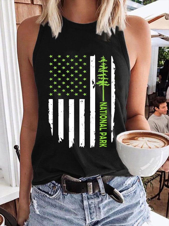 Women's National Park Print Crew Neck Tank Top