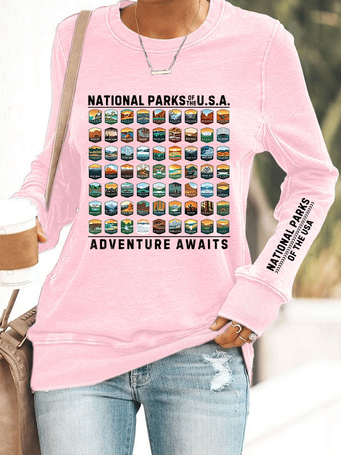 Women's National Parks Of The USA Print Crewneck Sweatshirt