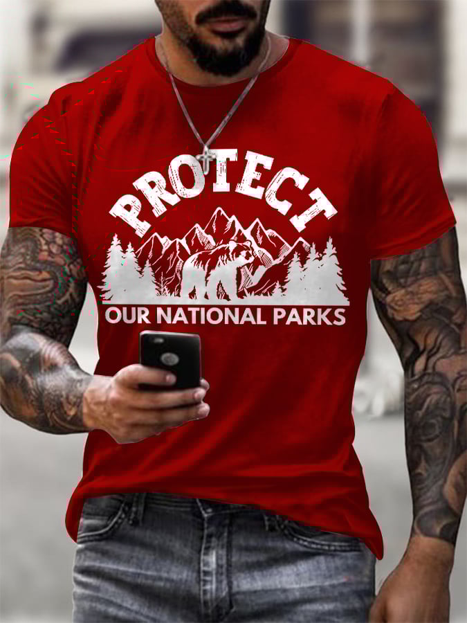 Men's Protect Our National Parks Printed Round Neck T-Shirt